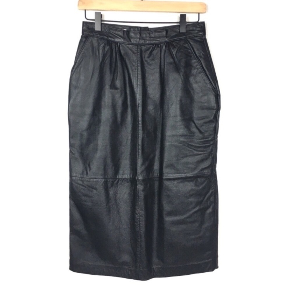 VINTAGE Skirt 100% Leather Genuine Pencil Slim 90s Retro Biker Grunge Size 10